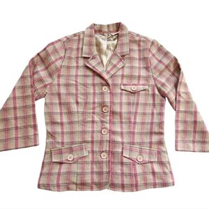 Y2K Tan and Pink Plaid Wool Blend Blazer sz S